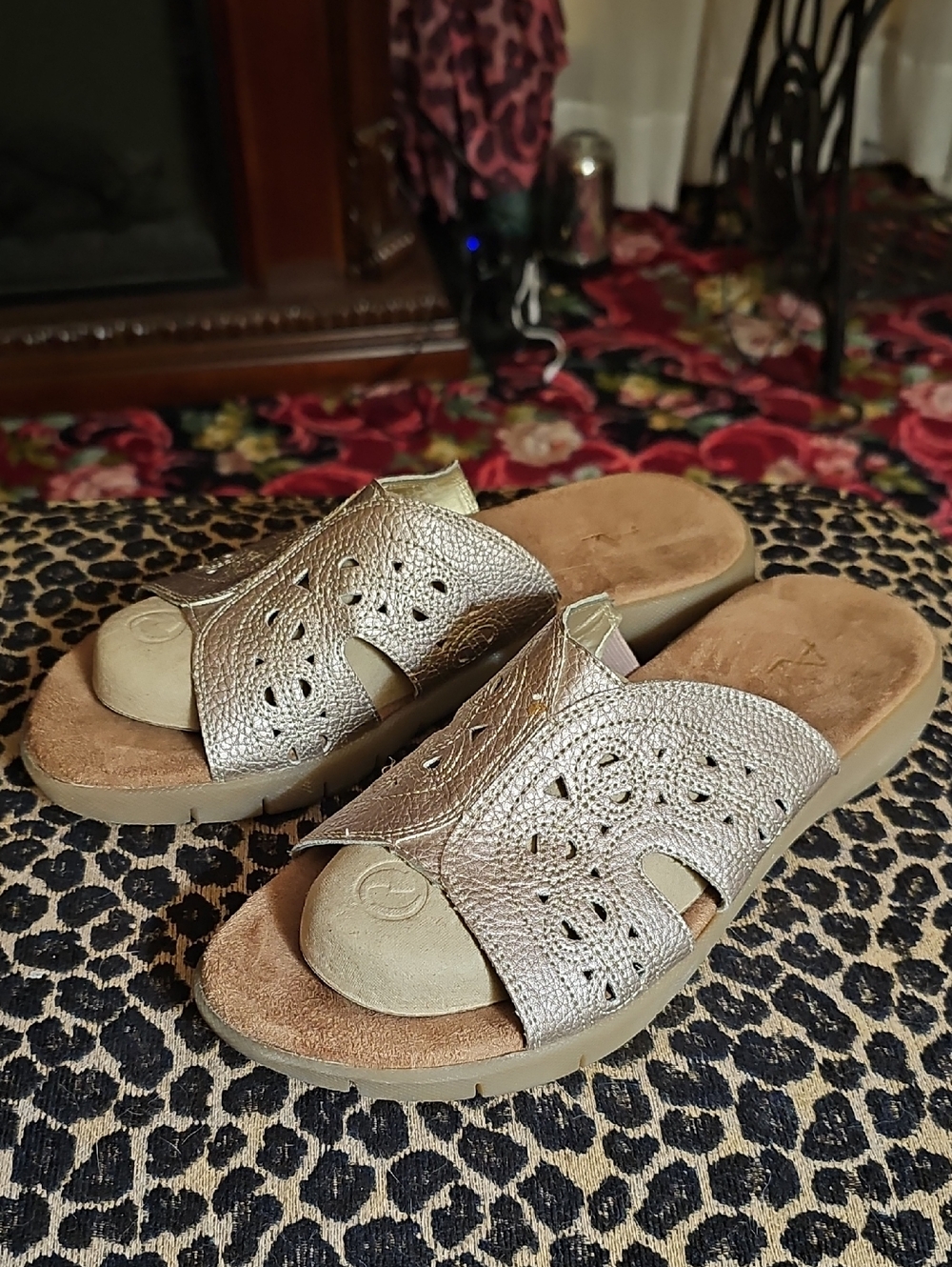 A2 By Aerosoles Metallic Gold Open-Toe Slide Mules
